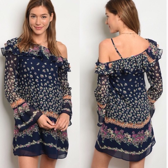 Loveriche One Shoulder Boho Floral Dress Small NWT - Picture 2 of 8